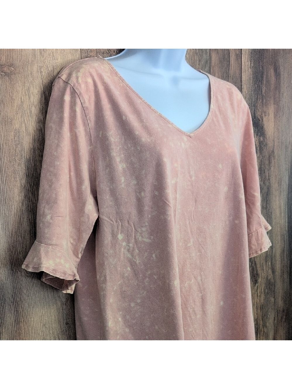 BiBi Pink Splothy V-Neck Ruffle Sleeve Tee L - Picture 2 of 6